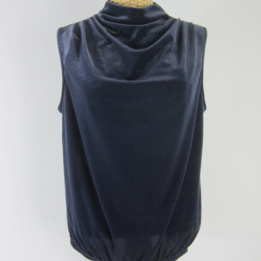 Express Womens Medium Dark Blue Sleeveless Velvet High Ruched Neck Top Shirt